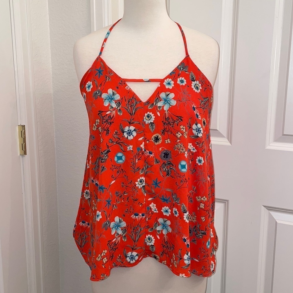 BLUE RAIN a-line orange floral keyhole cut string tank top women’s size medium - Picture 2 of 8
